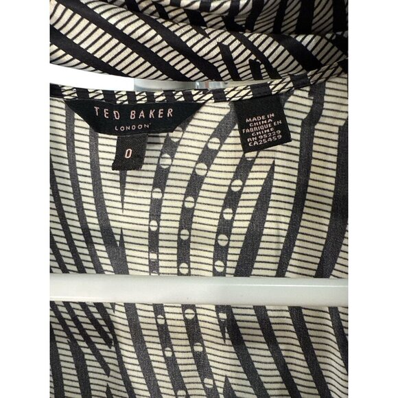 Ted Baker London Silk Black & White Abstract with Scarf Dress Size 0 EUC - Picture 3 of 8